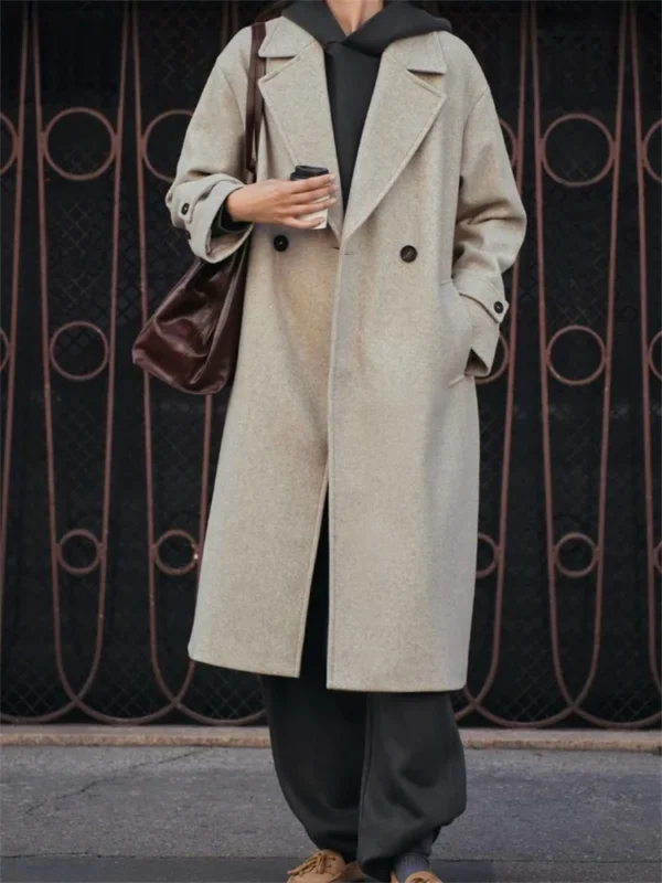 Moopsi Loose Fashion Women's Overcoat Pocket Lapel High Waist Long Sleeve Winter  Ladies Jacket Coat Solid Patchwork Outwear