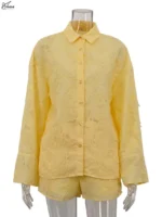 Chic Yellow Feather 2-Piece Set: Elegant Autumn Outfit - Image 4