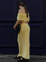 Chic One-Shoulder Knitted Skirt Set for Effortless Elegance - Image 6