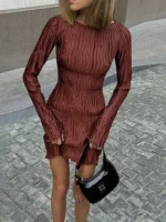 Chic Ruched Long Sleeve Mini Dress for Effortless Elegance - Image 2