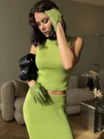 Chic Sleeveless Knitted Turtleneck & High-Waisted Skirt Set - Image 3