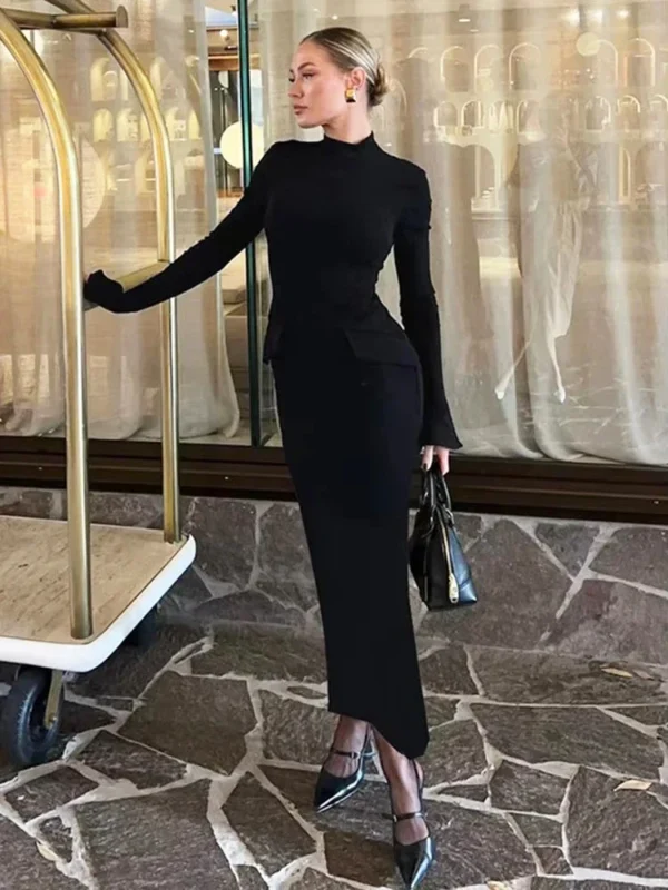 Elegant Half Turtleneck Maxi Dress with Chic Back Slit
