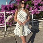 Chic Polka Dot Backless Dress with Bow - Summer Elegance - Image 2
