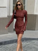Chic Ruched Long Sleeve Mini Dress for Effortless Elegance - Image 3