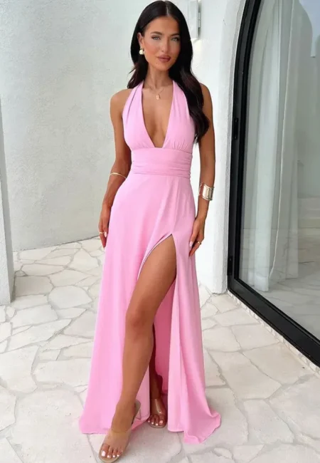 Elegant Moopsi Halter Backless Maxi Dress for Summer Soirées