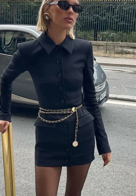 Professional A-Line Mini Shirt Dress - Office to Casual Black