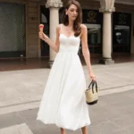 Elegant White Spaghetti Strap Dress for Resort & Evening Wear - Image 2