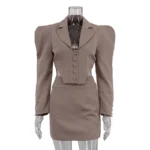 Chic Khaki Mini Skirt Suit Set for Effortless Fall Elegance - Image 6