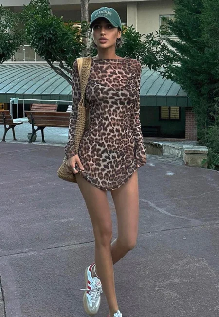Stunning Leopard Print Two-Piece Clubwear for Fall Parties