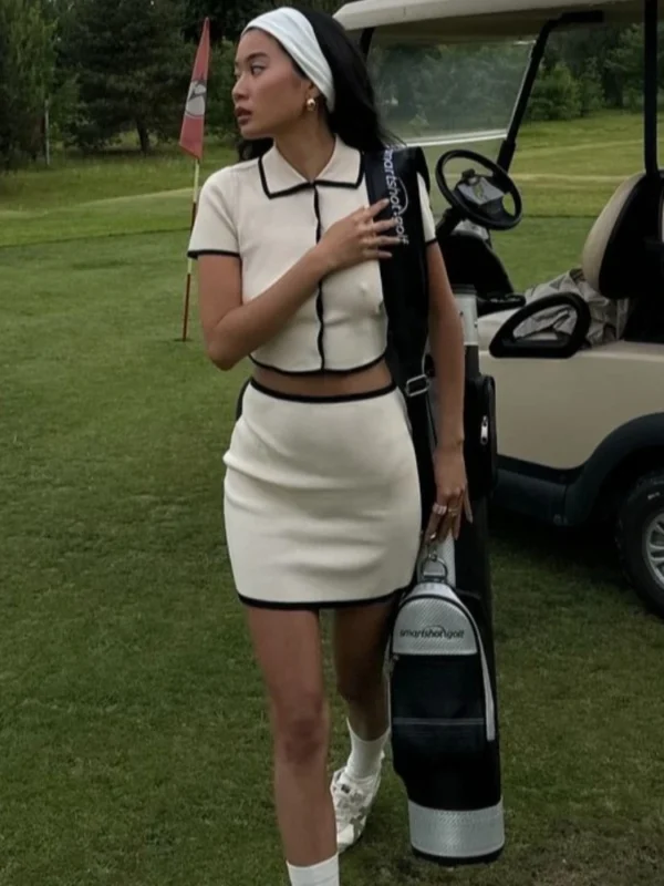 Chic Beige Knit Two-Piece Set: Cardigan & Asymmetrical Skirt