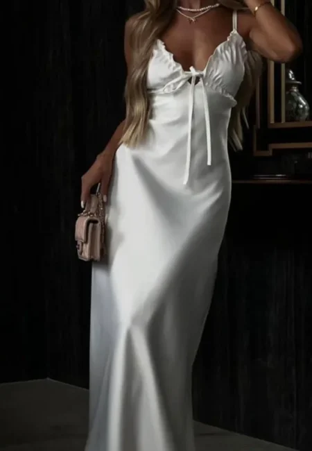 Elegant White Ruffle Halter Dress for Parties & Evenings