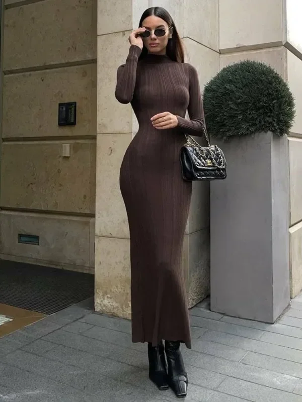 Chic Turtleneck Long Sleeve Dress for Effortless Autumn Style