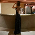 Elegant Black Polka Dot V-Neck Long Dress for Stylish Women - Image 5