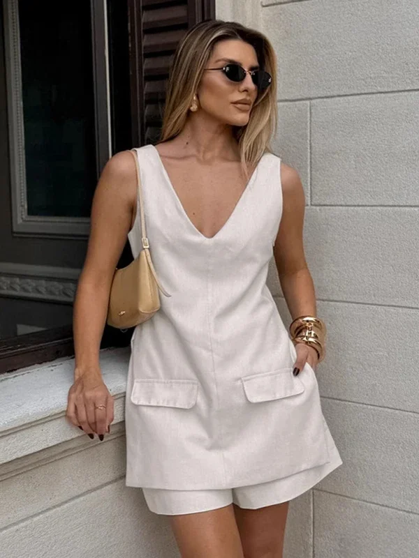 Chic Champagne Shorts Set for Women - Elegant Summer Outfit