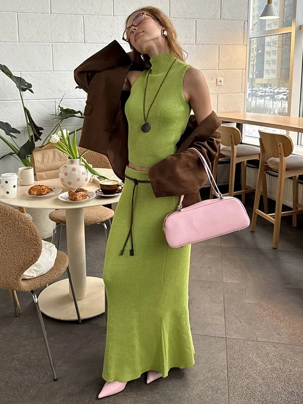 Sophisticated Two-Piece Knitted Dress Set for Modern Women