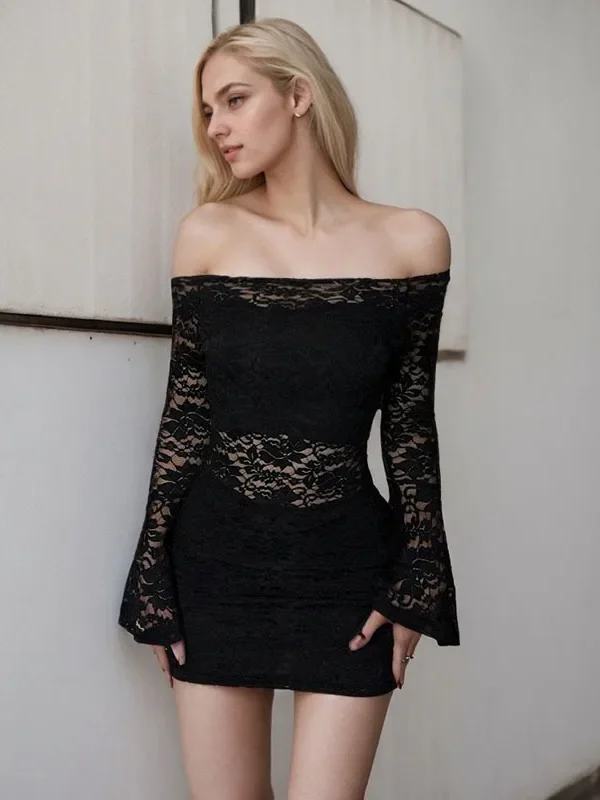 Chic Black Lace One-Shoulder Backless Mini Dress for Summer Nights