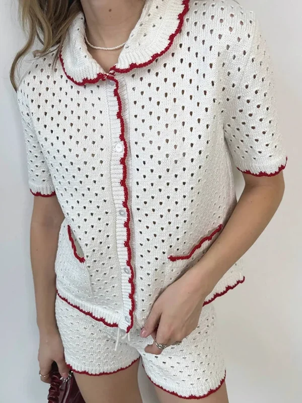 Chic Women's Contrast Knitted Suit for Effortless Summer Style