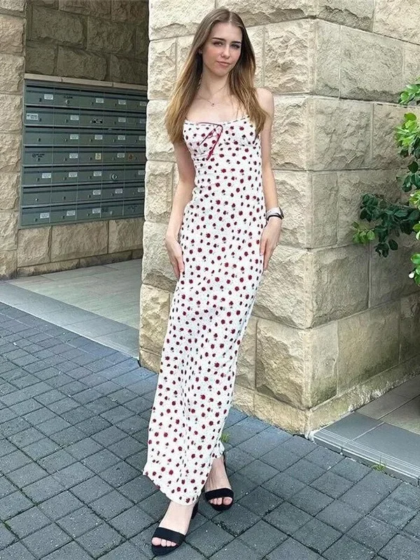 Chic Pink Lace Printed Long Dress for Summer Elegance