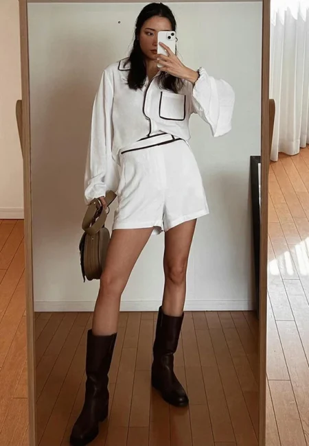 Premium White Cotton Linen Two-Piece Summer Office Shorts Set