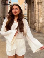 Chic Yellow Feather 2-Piece Set: Elegant Autumn Outfit - Image 3