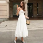 Elegant White Spaghetti Strap Dress for Resort & Evening Wear