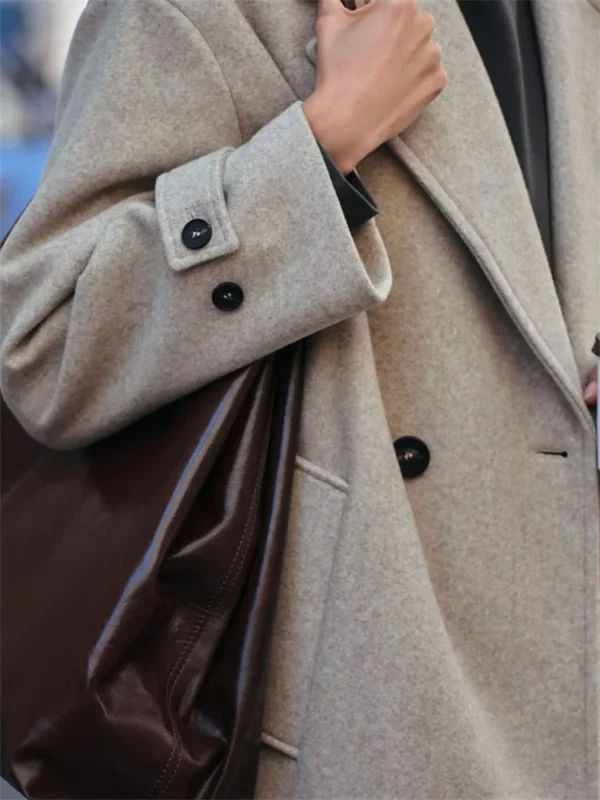 Moopsi Loose Fashion Women's Overcoat Pocket Lapel High Waist Long Sleeve Winter  Ladies Jacket Coat Solid Patchwork Outwear