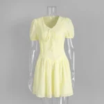 Sunshine Yellow High Waist Mini Dress with Lace-Up V-Neck - Image 6