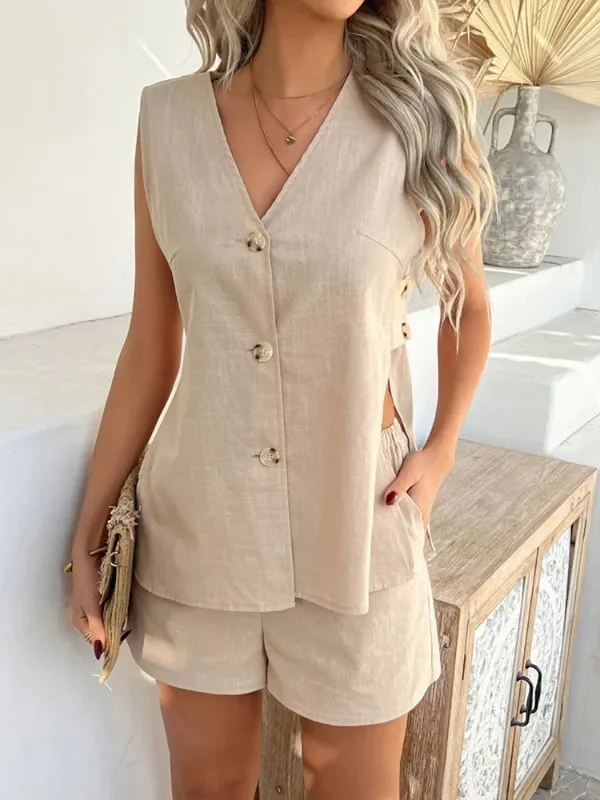 Summer Luxe Tank & Shorts Set - Breathable Beach Holiday Style