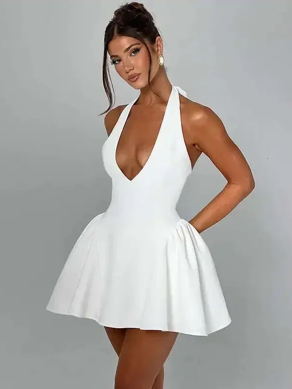 Chic A-line Backless Mini Dress for Summer Parties