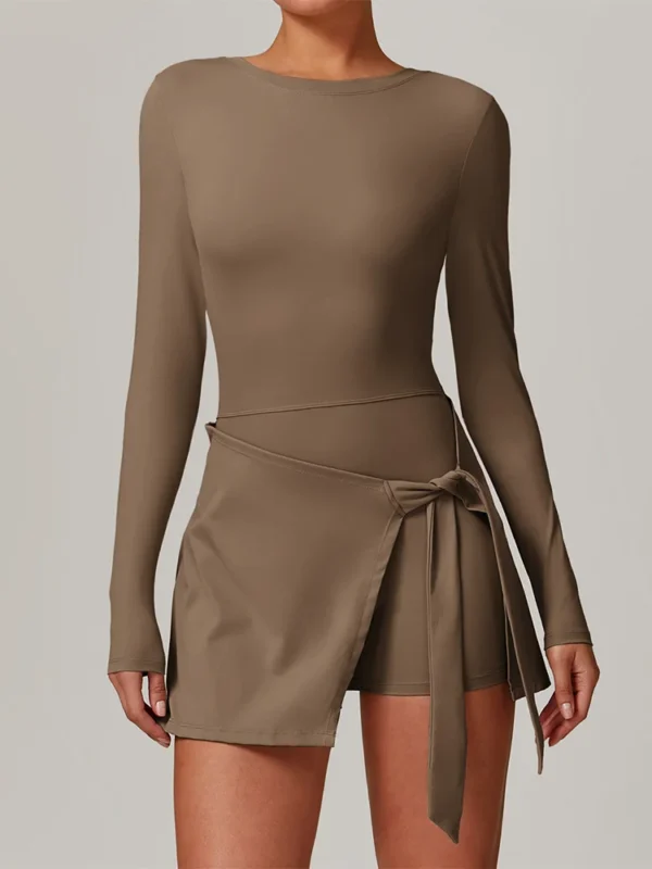 Chic Backless Long-Sleeved Gym Romper Set for Active Women