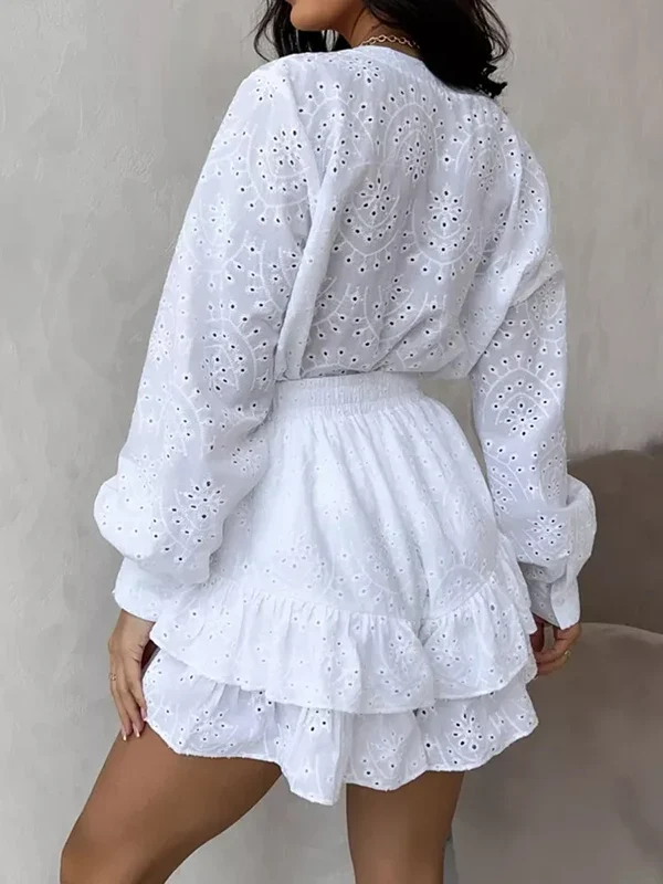 Chic Women's Jacquard Two-Piece Set with Ruffled Elegance