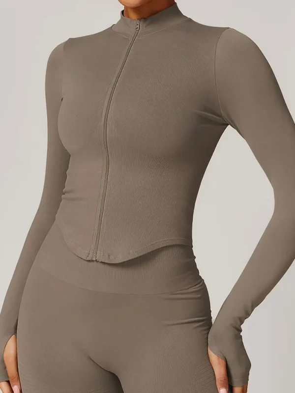 Luxurious Long Sleeve Zipper Crop Top for Active Women