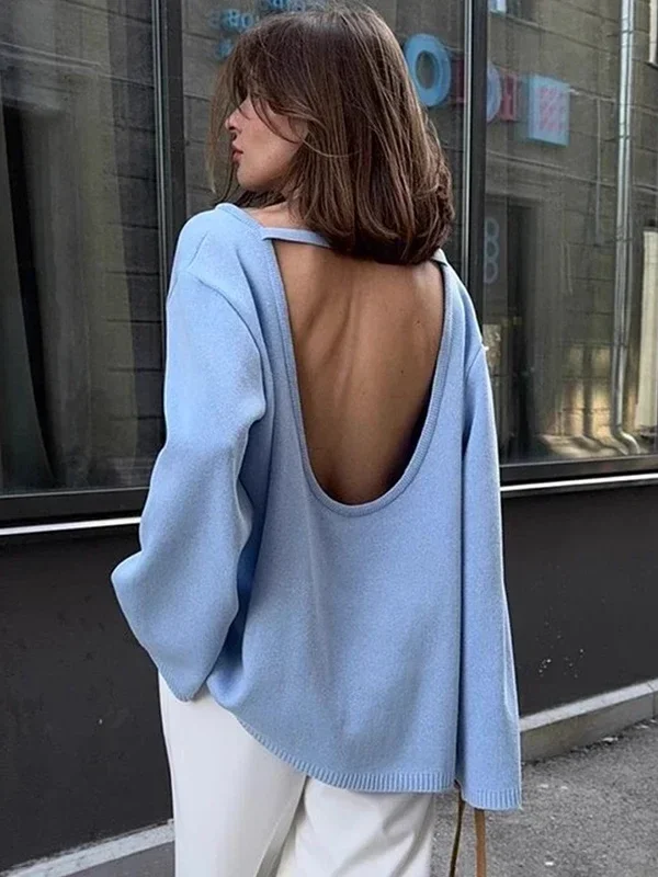 Backless Knit Pullover: Effortless Autumn Elegance for Women