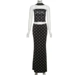 Chic Polka Dot Two Piece Set: Halter Crop & Bodycon Skirt - Image 3