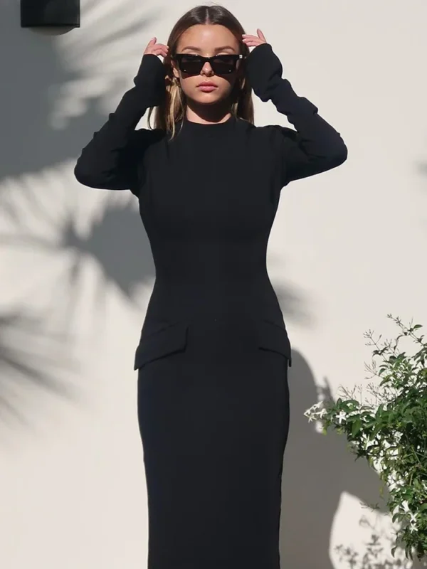 Elegant Half Turtleneck Maxi Dress with Chic Back Slit