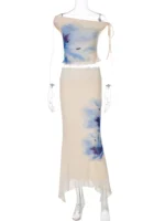 Chic Apricot Print Two-Piece Summer Set for Effortless Style - Image 6