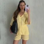 Chic Yellow Knit Shorts Set for Effortless Summer Style