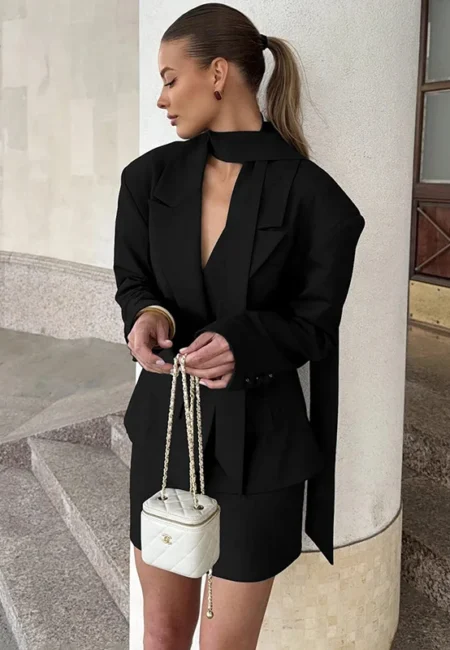 Women's Ribbon Waist Blazer - Sophisticated Autumn Commuter Coat