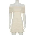 Elegant Apricot Pleated Ruffled Mini Dress for Modern Women - Image 6