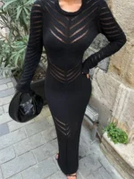 Chic Hollow-Out Maxi Dress for Women - Elegant Evening Wear