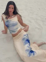 Chic Apricot Print Two-Piece Summer Set for Effortless Style - Image 5