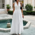 Elegant V-Neck Backless Dress for Beach Holidays & Casual Outings
