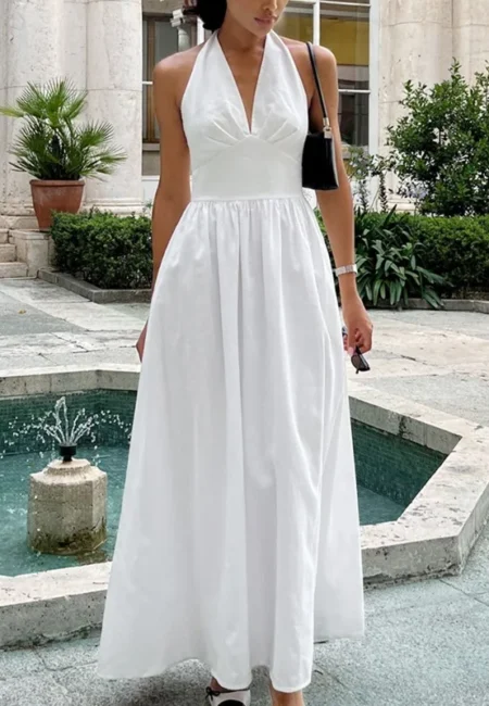 Elegant V-Neck Backless Dress for Beach Holidays & Casual Outings