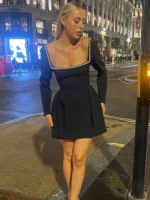 Chic Moopsi Pearl Square Neck Mini Dress for Effortless Style - Image 4