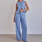 Chic Two-Piece Striped Bowknot Set for Office Elegance - Image 5