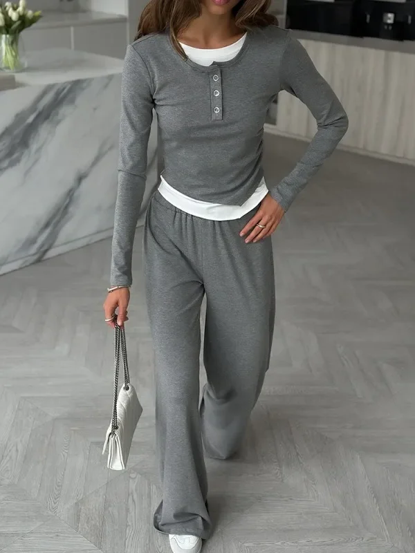 Chic Women's 2-Piece Pullover & Trouser Set for Effortless Style