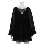 Elegant Black Ruffle Pleated Mini Dress for Summer Events - Image 6