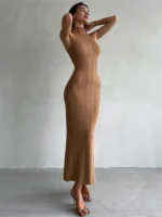 Elegant Sleeveless Turtleneck Knit Maxi Dress for Women