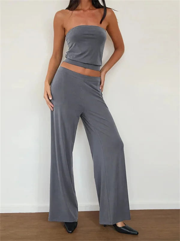 Chic Strapless Two-Piece Leisure Suit for Effortless Style