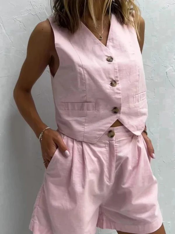 Chic Summer Two-Piece Set: Vest & High-Waisted Shorts